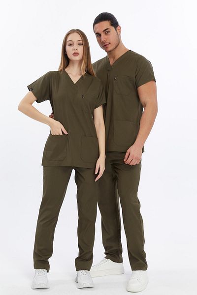Çatı Medikal Happiness Basic - Set de uniforme pentru medic și asistentă din Lycra, uniformă și costum chirurgical (UNISEX), kaki