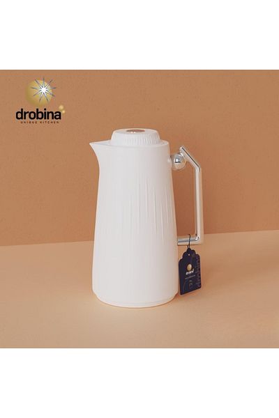drobina Plastic Tea & Coffee Flask 1 Liter white drobina silver handle