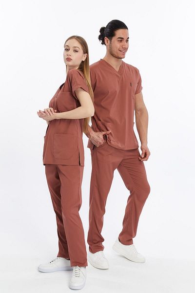 Çatı Medikal Happiness Basic - Set de uniforme pentru medic și asistentă din Lycra (UNISEX), uniformă și echipament chirurgical pentru scrubs - Biscuit