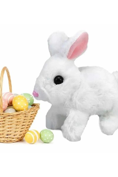 TİVENS beyaz Yürüyen, Sesli Hareketli Sevimli Peluş Bunny Tavşan - Sweet Bunny