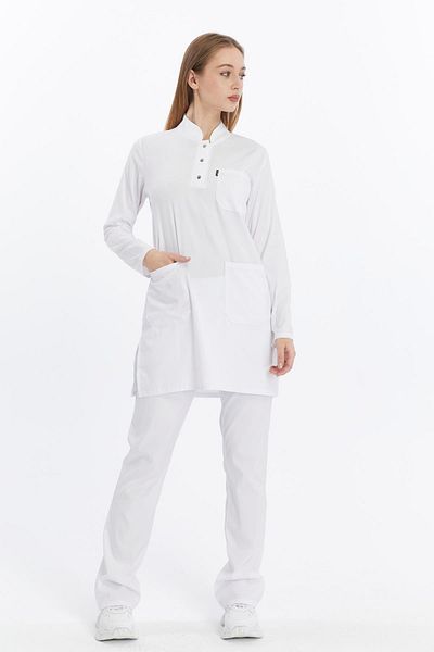 Çatı Medikal Happiness Modest White Lycra Doctor Nurse Hijab Jersey Set - Uniforme Scrubs, Set Chirurgical