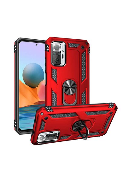 noktaks Xiaomi Redmi Note 10 Pro Kılıf Çift Katmanlı Tank Yüzüklü Mıknatıslı ...