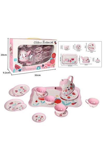 welcomein Toy Dollhouse Game Activity 15 Pieces Colorful Metal Tea Set with Flowers