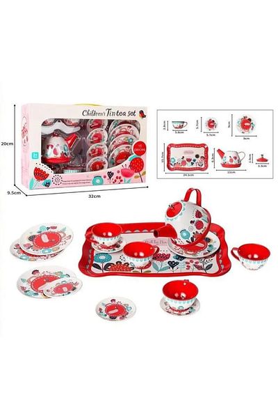 welcomein Toy Dollhouse Game Activity 15 Pieces Colorful Metal Tea Set with Flowers
