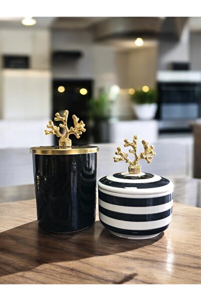 ferayhome إكسسوارات المطبخ المزخرفة المكونة من قطعتين من الأسطوانة السوداء وح...