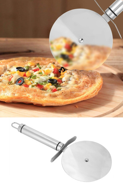 Ülgenev 3 Pieces Stainless Steel 32cm Pizza, Lahmacun, Pita Tray, Silicone Dough Mat and Cutter Roulette