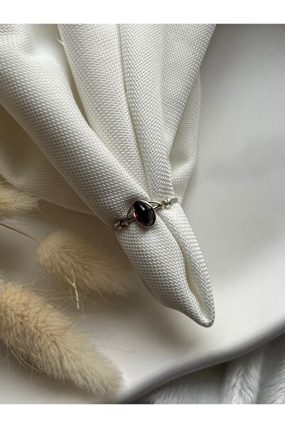 PelvedDesign Kırık Granat Lal Taşı Ayarlanabilir Gümüş Tel Yüzük