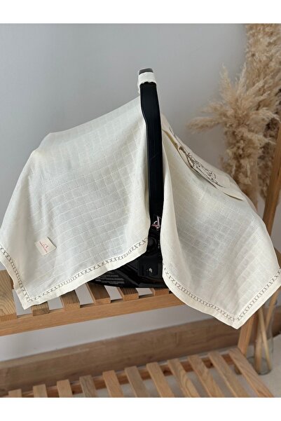 MAMARADUGA Single Layer Muslin Embroidered Single Stroller Cover - Cream Hedgehog-Rabbit (Special Production)