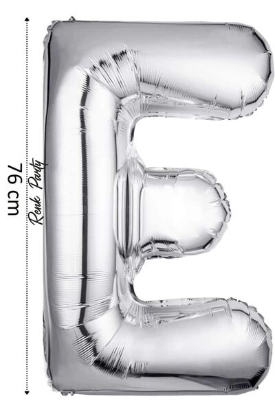 renk party Folyo Balon E Harfi Helyum Balon 76 Cm Gümüş Renk - E Harf Balon - Harf Folyo Balon - 34 Inch