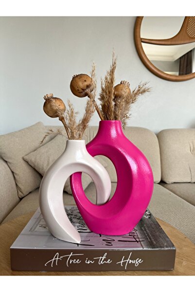 ELASİBEL HOME Sevgili vazo , sarmaşık vazo 2’li şamdan sevgili vazo set Fuşya...