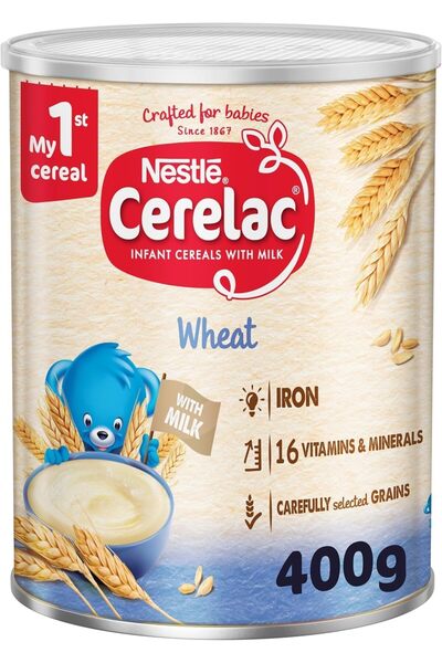 Cerelac حبوب نستله للأطفال، قمح مع حليب، طعام للأطفال، علبة، 400 جرام