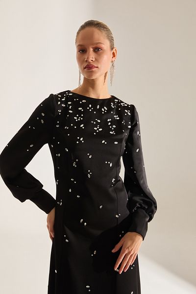 BETTY & SAM Maddie Midi Long Sleeve Black Evening Gown