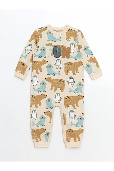 LC Waikiki Lcw Baby Blue Crew Neck Printed Baby Boy Romper