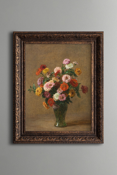 epiqart Zinnias - Vintage Desenli Çerçeve