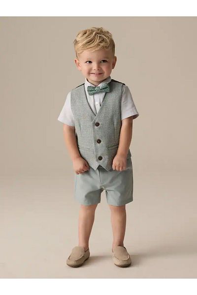Next Baby Sage Green - Vest, Shirt, Shorts and Bow Tie Set Suit