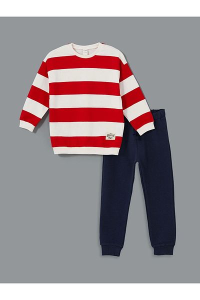 LC Waikiki Lcw Kids Red Crew Neck Boys Sweatshirt and Sweatpants Bottom 2 Pcs