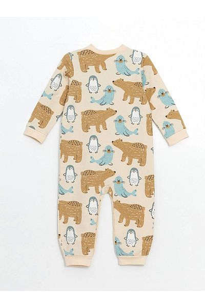 LC Waikiki Lcw Baby Blue Crew Neck Printed Baby Boy Romper