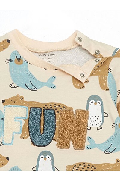 LC Waikiki LCW baby Mavi Bisiklet Yaka Baskılı Erkek Bebek Tulum