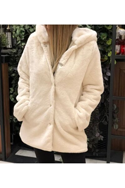 Benedetto Parlamayan Kumaş Kırık Beyaz Kadın Peluş Mont Kaban Extra Yumuşak