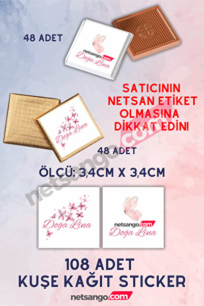 Netsan Etiket Özel Isimli 108 Adet Çikolata Etiketi Yapışkanlı 3,4 X 3,4cm Ku...