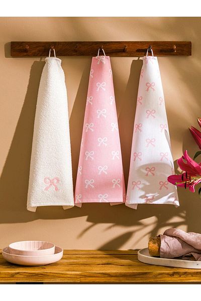 LC Waikiki Lcw Home Bow Embroidered Drying Cloth 3 Pcs 40X50 cm
