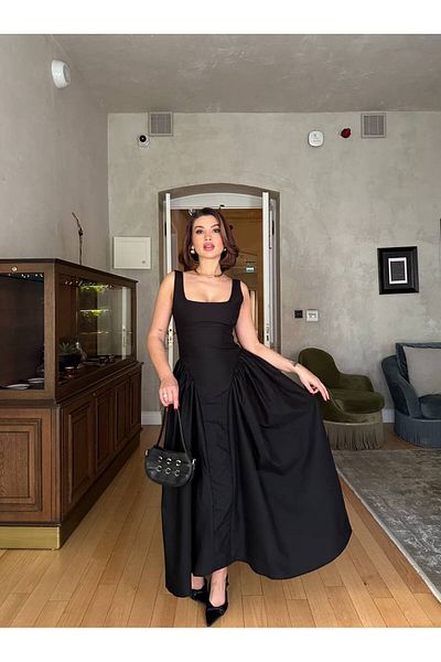Bak'ap Rochie maxi cu bretele lungi și groase, cu detaliu cu fundă, corset decoltat în spate