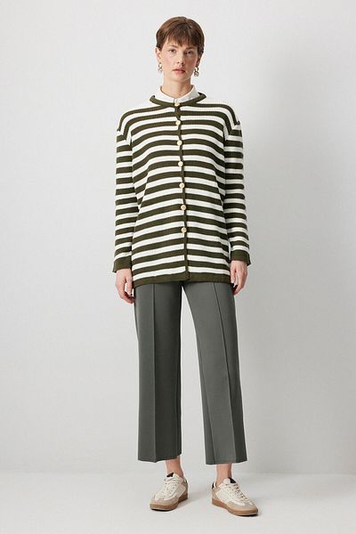 Touché Privé Gold Buttoned Striped Long Cardigan