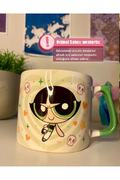 westartic Powerpuff Girls - Buttercup Heart Detailed Mug Cup Coffee Cup