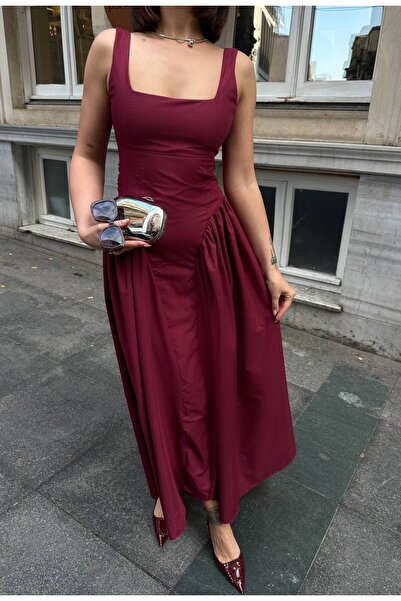 Bak'ap Rochie maxi cu bretele lungi și groase, cu detaliu cu fundă, corset decoltat în spate