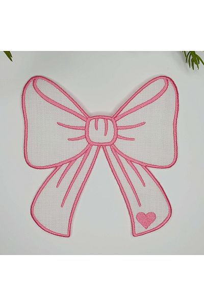decofav Ροζ κορδέλα σε σχήμα καρδιάς Κεντημένη κοκτέιλ πετσέτα 1 τεμάχιο