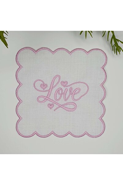 decofav Пастельно-рожева серветка для коктейлів з вишитим серцем і написом «L...