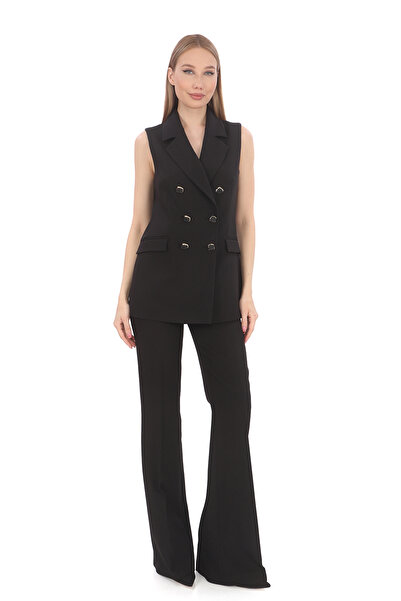 PEARL Kadın Kruvaze Kapama Krep Yelek Ve Flare Pantolon Siyah Takım – Şık Ve ...