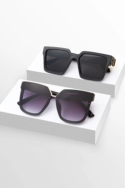 Nilu Moda Black Women's Offer Set - 2-Piece Square Selin Sunglasses