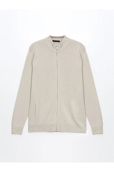 LC Waikiki Lcw Vision Beige Standard Fit Stand Collar Men's Knitwear Cardigan