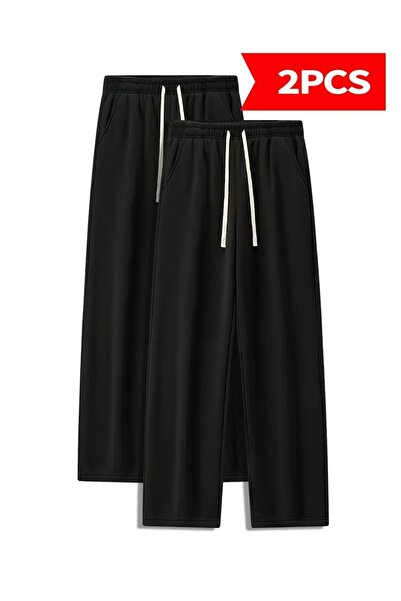 CAONNES Pachet de 2 pantaloni negri, mărime mare, largi, cu croială lejeră, A...