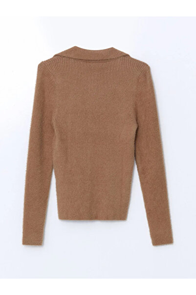 LC Waikiki Xside Brown Polo Collar Women's Knitwear Cardigan