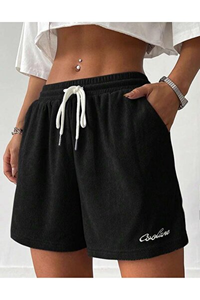 caddekombin شورت نسائي من Coolane مطبوع عليه جيب برمودا مع حبل أسود بقصة عادية