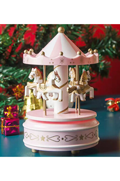 HEDİYEBİZİZ Nostaljik El Yapımı Atlı Karınca Müzik Kutusu Büyük Boy Pembe