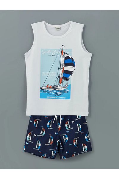 LC Waikiki Lcw Kids Navy Blue Crew Neck Boys Tank Top and Swim Shorts