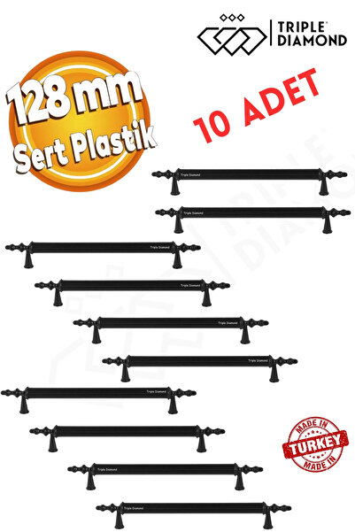 Triple Diamond Sert Polimer 128 mm Siyah Çekmece Kulpları Dolap Mobilya Kulp ...