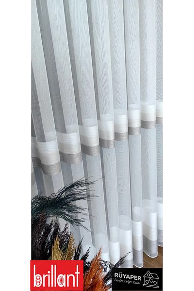 Brillant New Season Cream Beige Mink Stripe Detail Does Not Want Ironing Frequently Pleated Heavy Gramaged Luxury Tulle Curtain