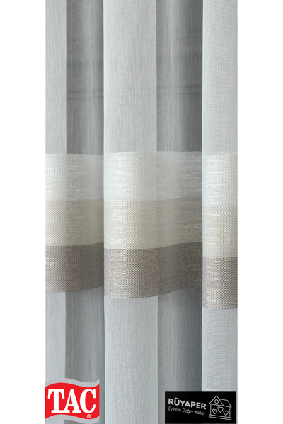 Taç Trendy Product Cream Beige Mink Stripe Detail Does Not Want Ironing Frequently Pleated Heavy Gramaged Luxury Tulle Curtain