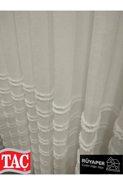 Taç Trending Product Does Not Want Iron on Linen Floor Stripe Tassel Luxury Tulle Curtain with Frequent Pleat Heavy Gramage