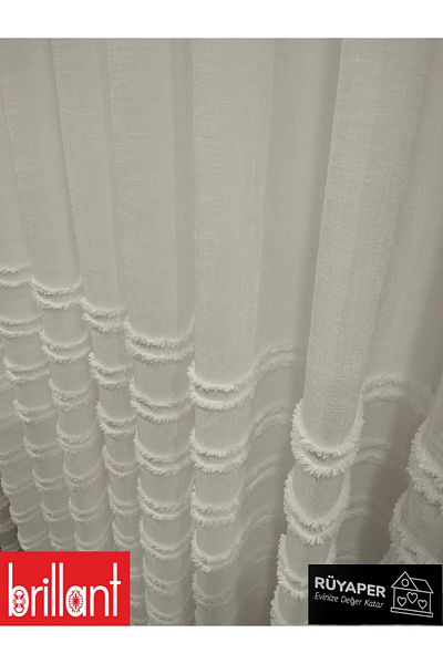 Brillant New Season Does Not Want Iron on Linen Floor Stripe Tassel Luxury Tulle Curtain with Close Pleat Heavy Gramage