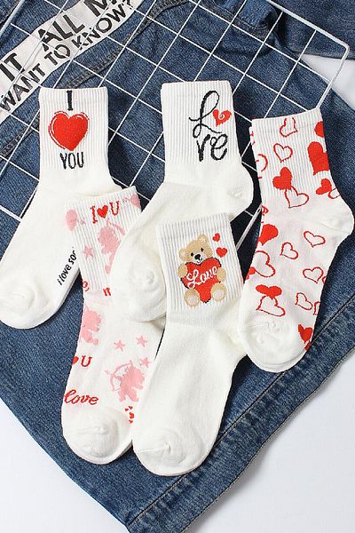 BGK 5 Pairs Women's Love Bear Patterned Socks