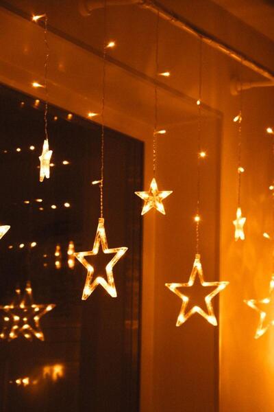 etxShop Dekoratif Yıldız Perde Led Işıklar Animasyonlu Fişli Sarkıt Dekoratif...
