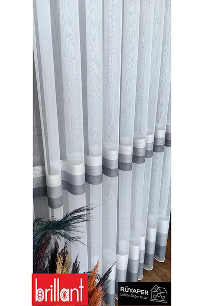 Brillant New Season Cream Gray Anthracite Stripe Detail Does Not Want Ironing Frequently Pleated Heavy Gramaged Luxury Tulle Curtain