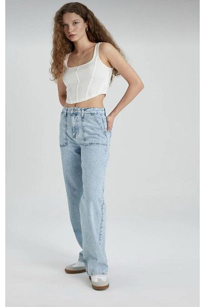 topshop moto Jean Palazzo de damă albastru cu spălat zăpadă
