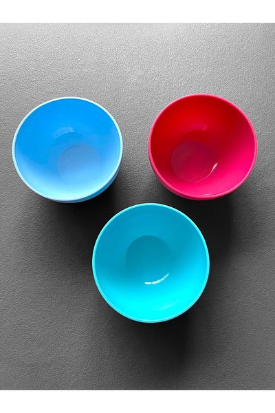 HOLLYHOME Blue Plastic Picnic Bowl - Cookie, Soup, Yogurt 200 ml 9x5cm Set of 3