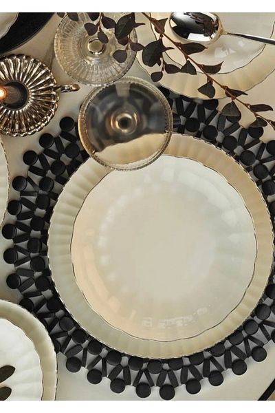 Kütahya Porselen Platinum Gilding Bonnet Luz - 2Pcs 20cm Silver Dinner Plate Pit Plate